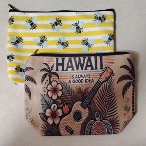 Hawaii Brand New 2 Themed Cosmetic Pouch Set 9" By 6.5"